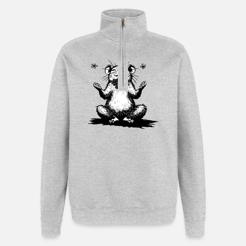 Zenhamster im Sitzen Schwarzweiß - Quarter-Zip-Sweatshirt - Grau meliert