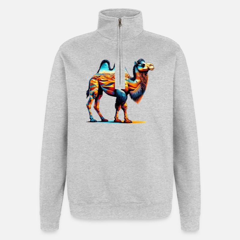 Kamel - Quarter-Zip-Sweatshirt - Grau meliert