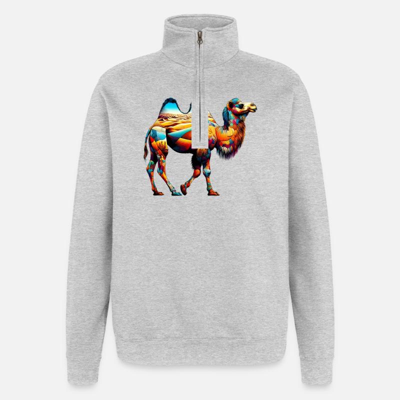 Kamel - Quarter-Zip-Sweatshirt - Grau meliert