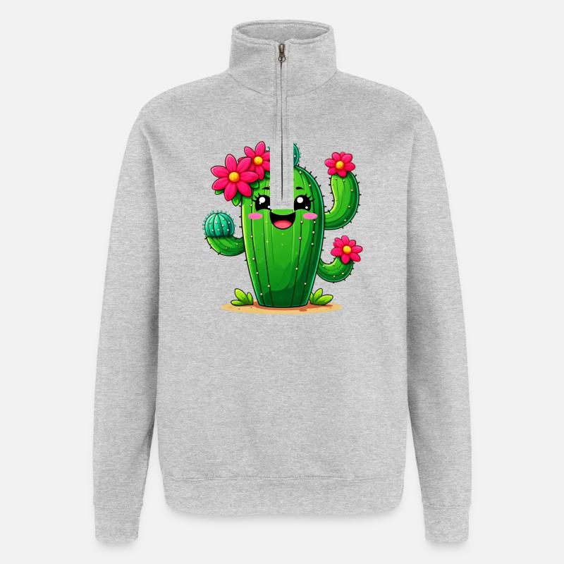 Cactus - Sweat à zip 1/4 - gris chiné
