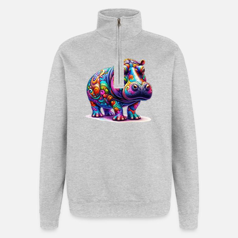 Nilpferd - Quarter-Zip-Sweatshirt - Grau meliert