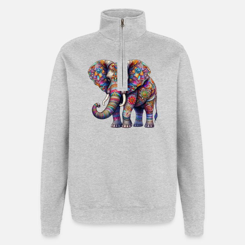 Éléphant - Sweat à zip 1/4 - gris chiné