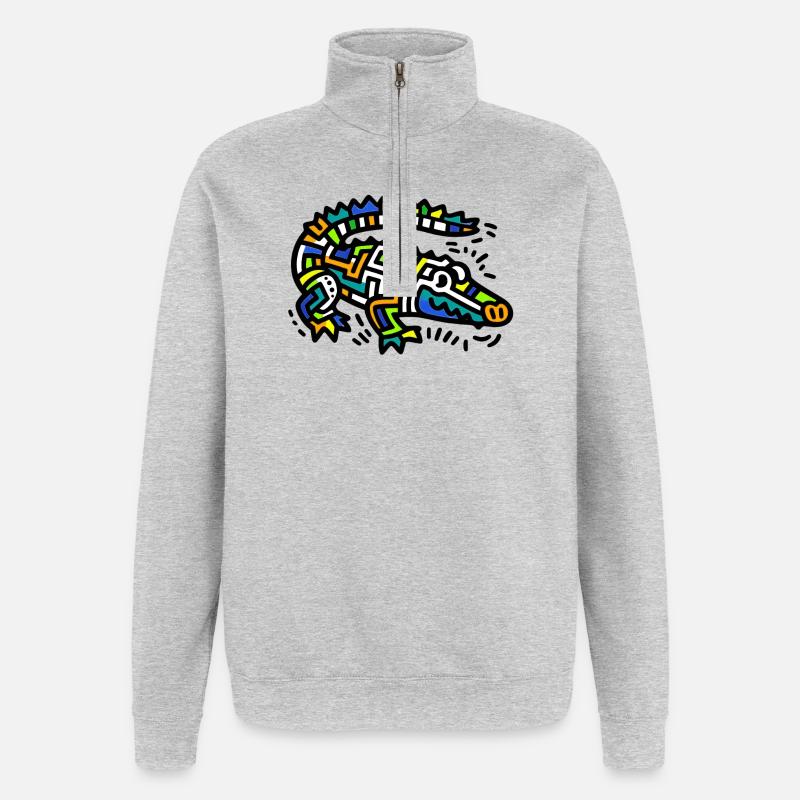 Alligator Crocodile - Sweat à zip 1/4 - gris chiné