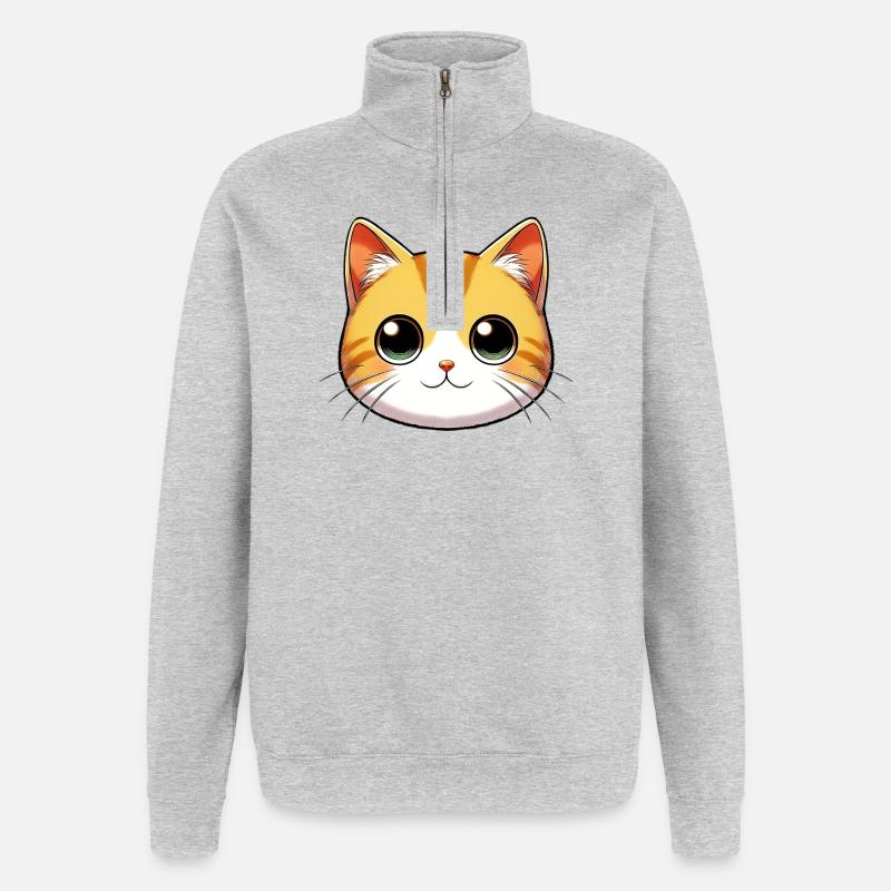 Chat - Sweat à zip 1/4 - gris chiné