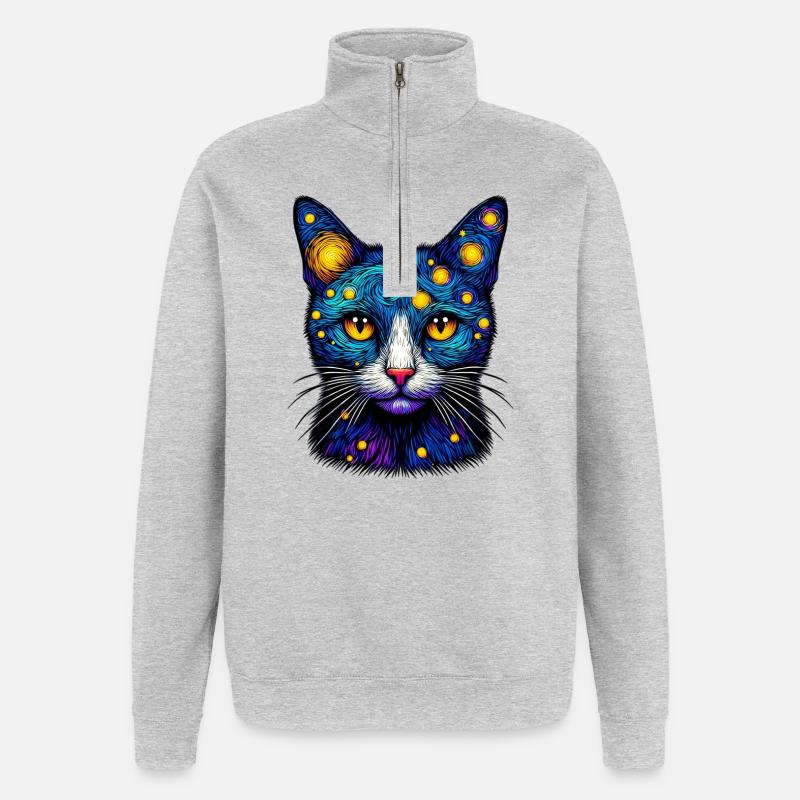Chat - Sweat à zip 1/4 - gris chiné