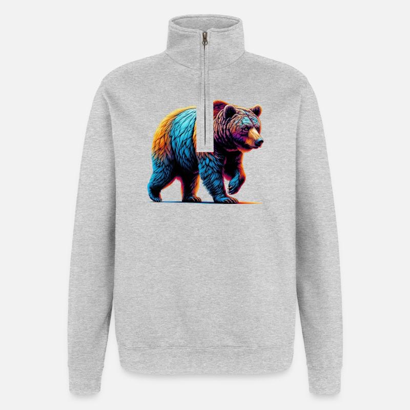 Bär - Quarter-Zip-Sweatshirt - Grau meliert