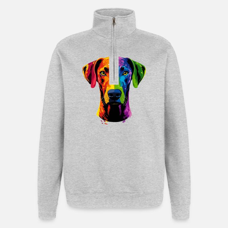 Rhodesian Ridgeback Popart Regenbogen Bunt Hunde - Quarter-Zip-Sweatshirt - Grau meliert