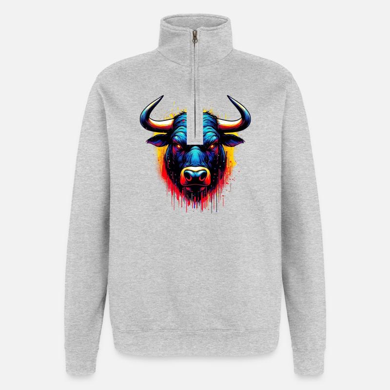 Stier - Quarter-Zip-Sweatshirt - Grau meliert