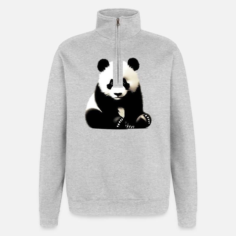 Panda - Sweatshirt med 1/4 lynlås - grå meleret