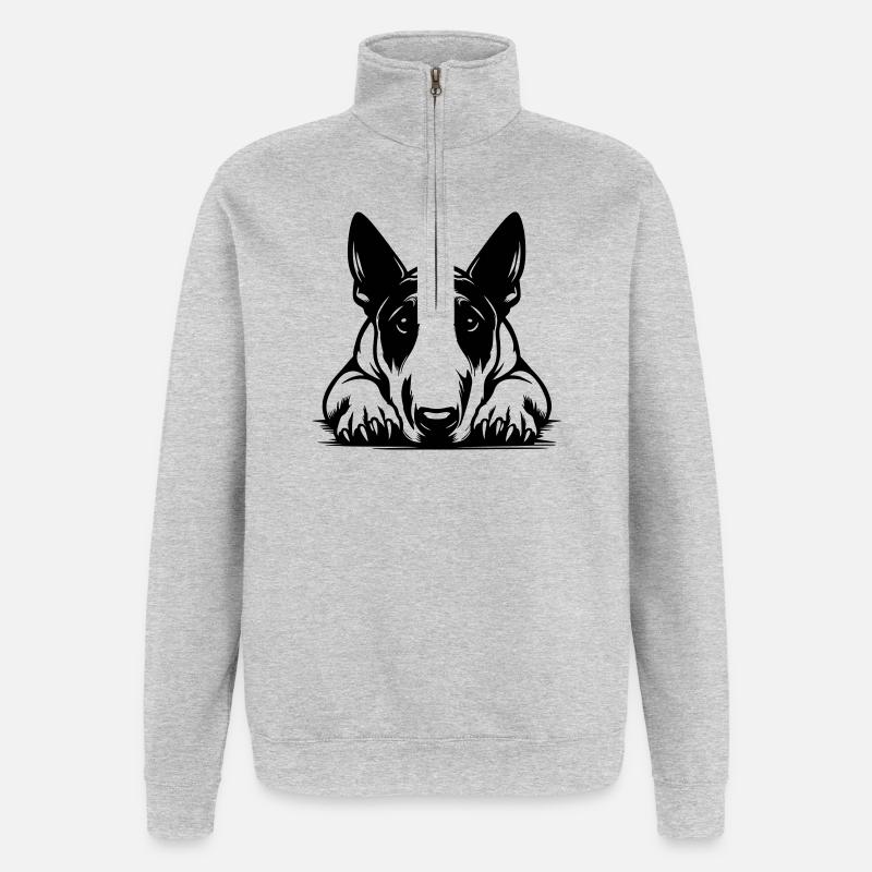 Bullterrier Kopf mit Pfoten - Quarter-Zip-Sweatshirt - Grau meliert