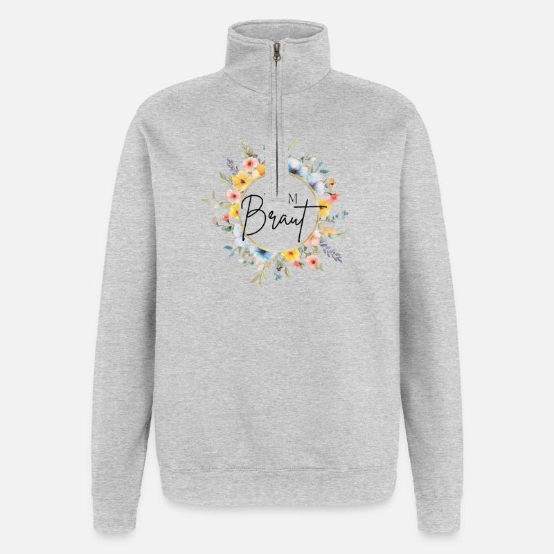 Team Braut! Personalisierbar - Quarter-Zip-Sweatshirt - Grau meliert