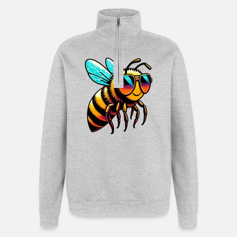 Biene - Quarter-Zip-Sweatshirt - Grau meliert