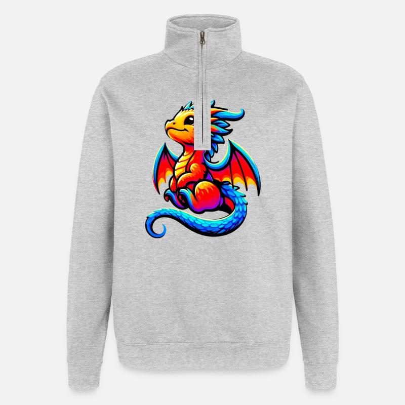 Drache - Quarter-Zip-Sweatshirt - Grau meliert