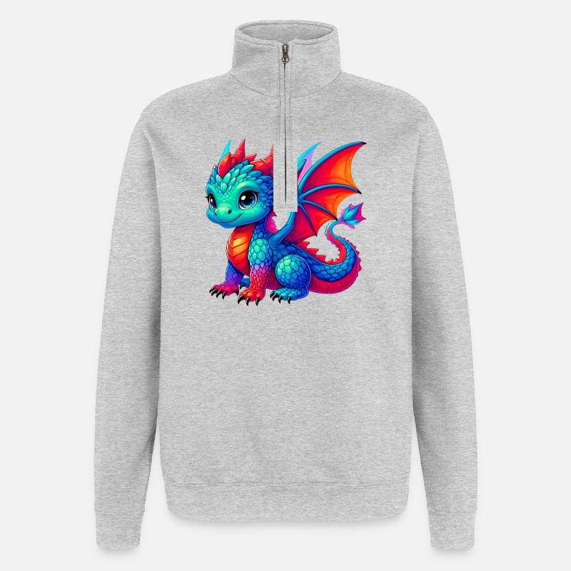 Drache - Quarter-Zip-Sweatshirt - Grau meliert