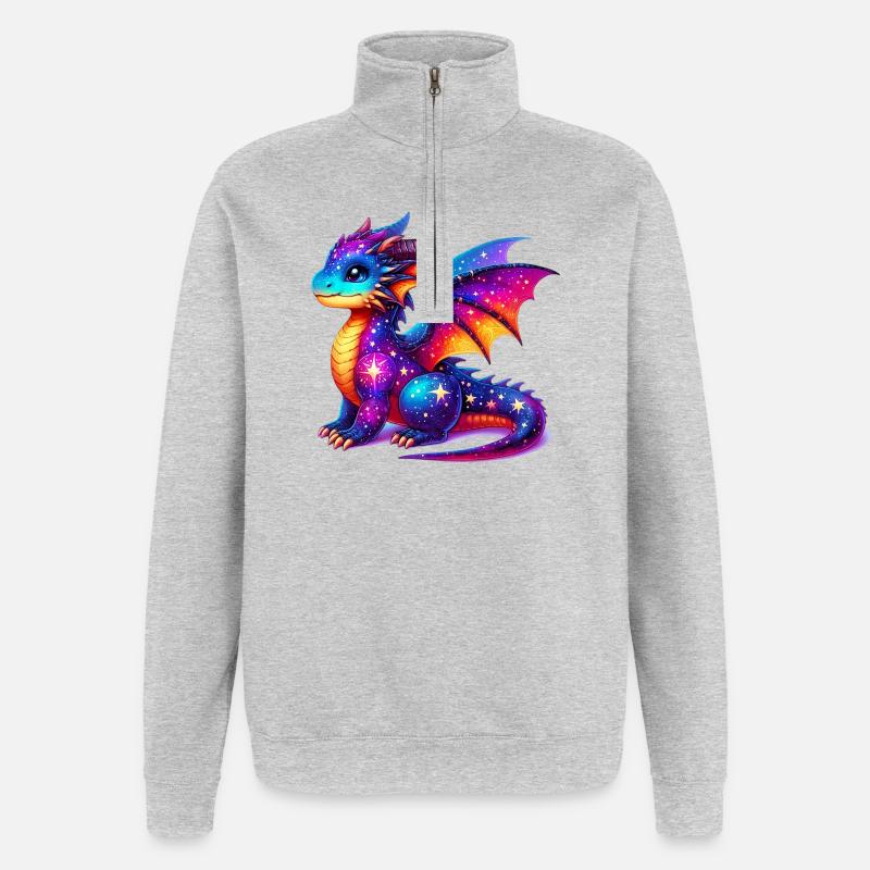 Drache - Quarter-Zip-Sweatshirt - Grau meliert