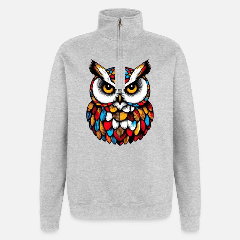 Eule - Quarter-Zip-Sweatshirt - Grau meliert