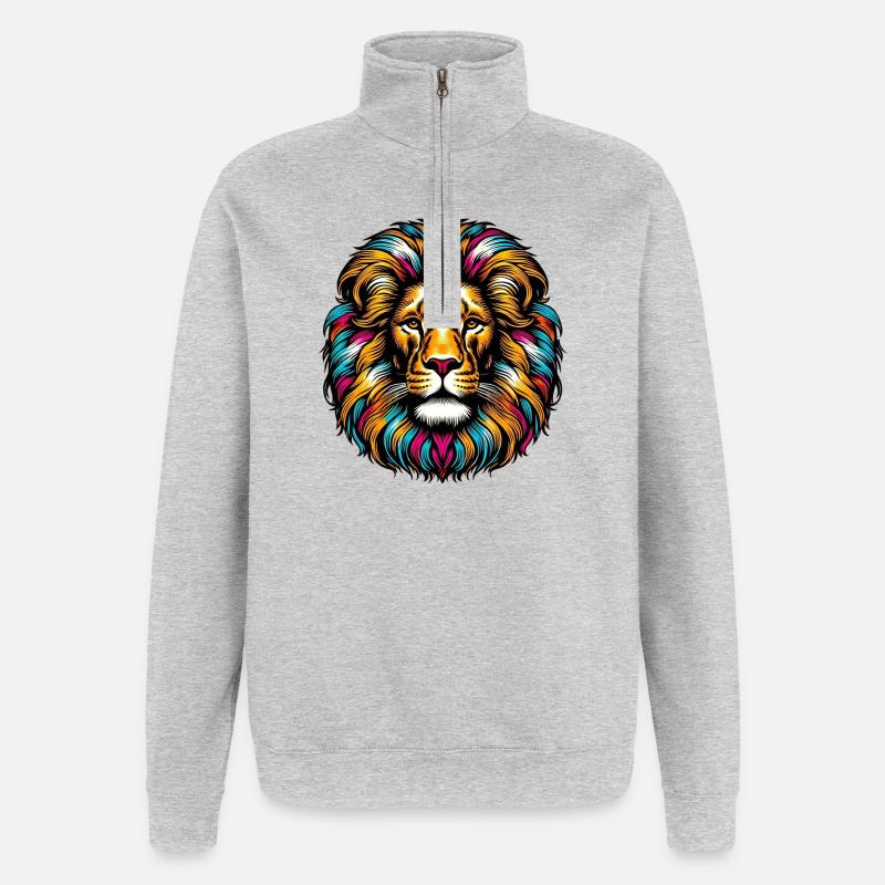 Löwe - Quarter-Zip-Sweatshirt - Grau meliert