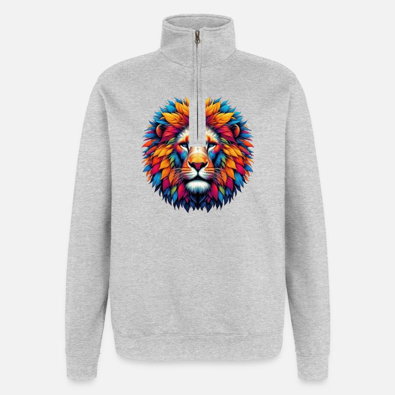 Löwe - Quarter-Zip-Sweatshirt - Grau meliert