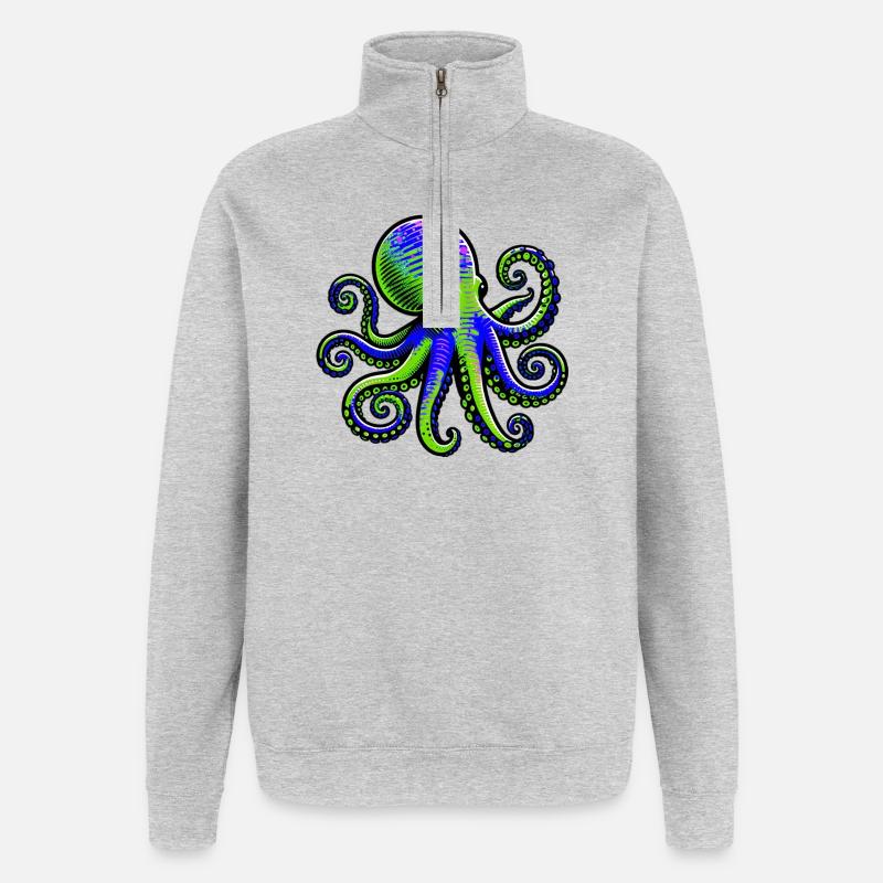Pieuvre - Sweat à zip 1/4 - gris chiné