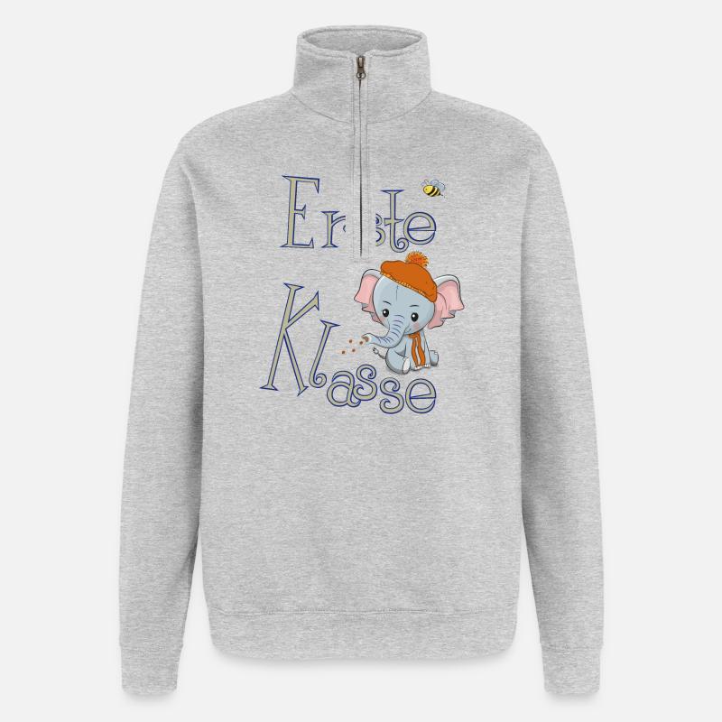 Erste Klasse, Elefant - Quarter-Zip-Sweatshirt - Grau meliert
