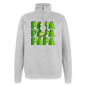 PAPA MÜDE - GURKENSALAT GURKEN GEWÜRZGURKEN - Quarter-Zip-Sweatshirt - Grau meliert - Vorne - AI Model Female 172 light (172cm) & AI Model Male 178 dark (178cm)