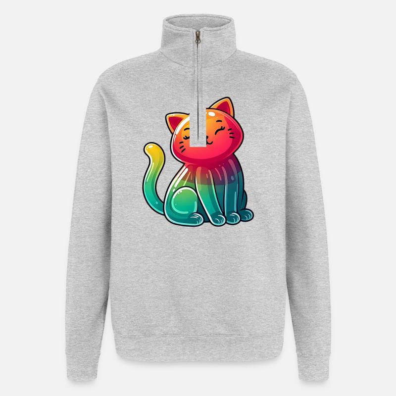 Chat - Sweat à zip 1/4 - gris chiné