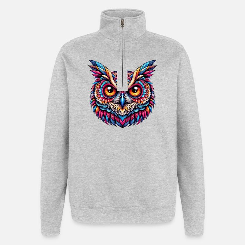 Eule - Quarter-Zip-Sweatshirt - Grau meliert