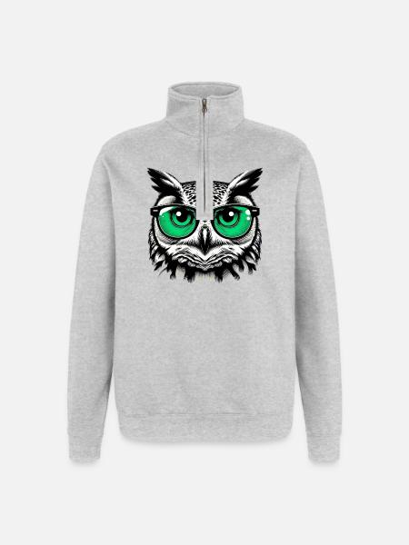 Eule mit Brille - Quarter-Zip-Sweatshirt - Grau meliert