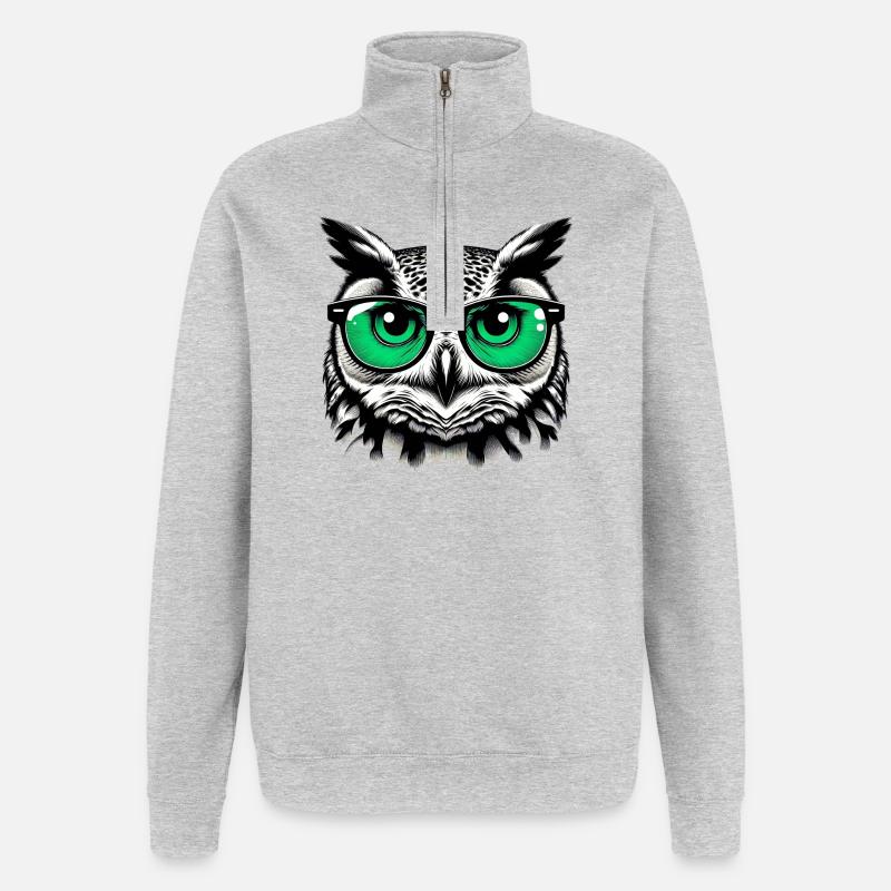 Eule mit Brille - Quarter-Zip-Sweatshirt - Grau meliert