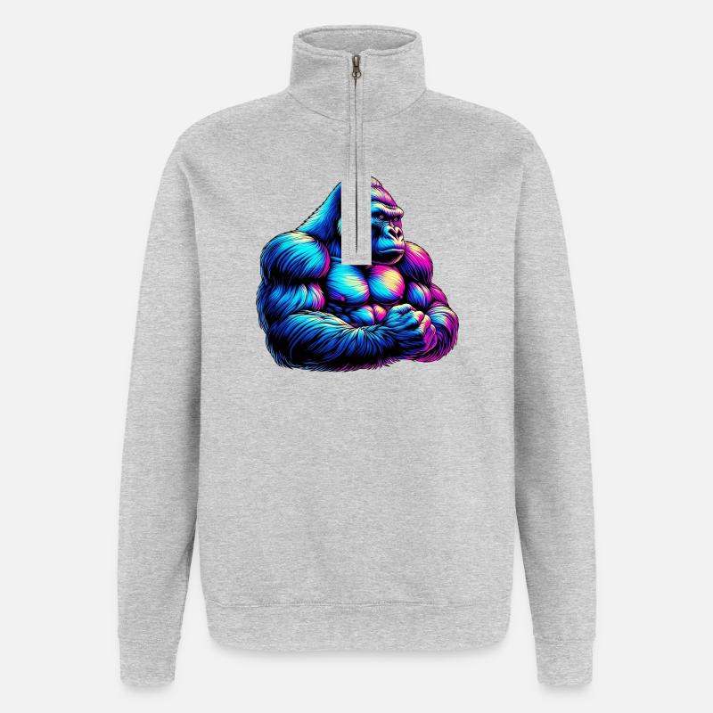 Gorille - Sweat à zip 1/4 - gris chiné