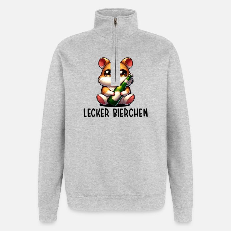 LECKER BIERCHEN Sad Hamster Meme - Quarter-Zip-Sweatshirt - Grau meliert