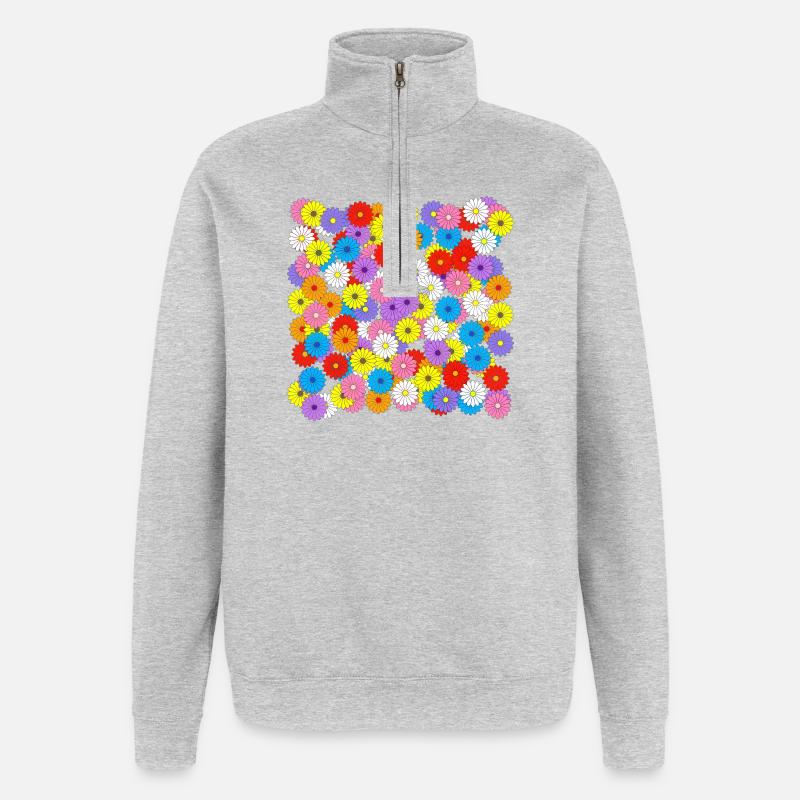 Mer de fleurs - Sweat à zip 1/4 - gris chiné