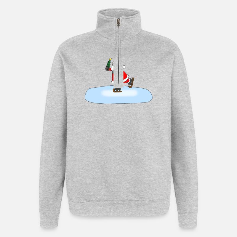 Weihnachtsmann Schlittschuhlaufend - Quarter-Zip-Sweatshirt - Grau meliert
