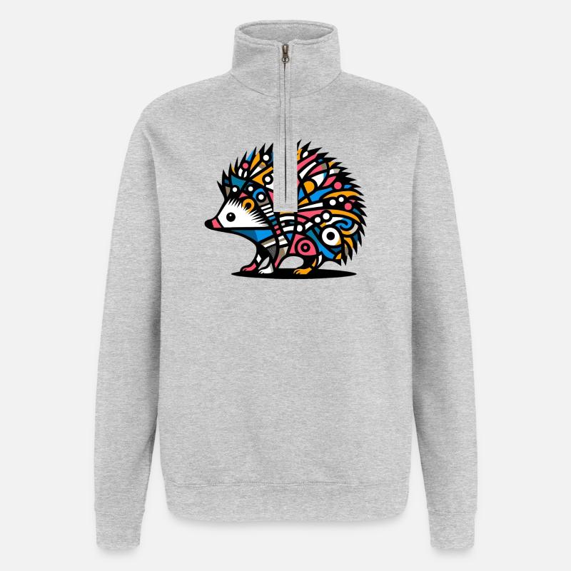 Hérisson - Sweat à zip 1/4 - gris chiné