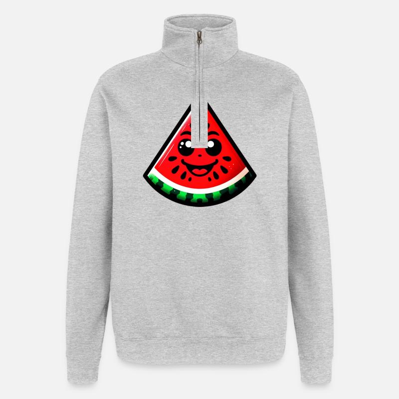 Pastèque - Sweat à zip 1/4 - gris chiné