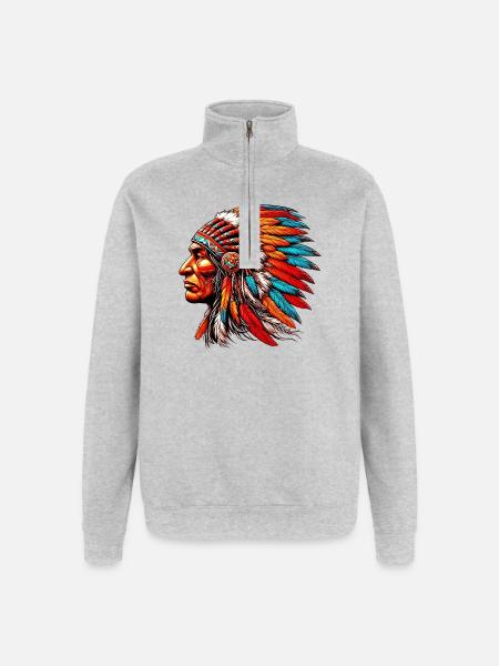 American Indian American - Quarter-Zip Sweatshirt - heather grey