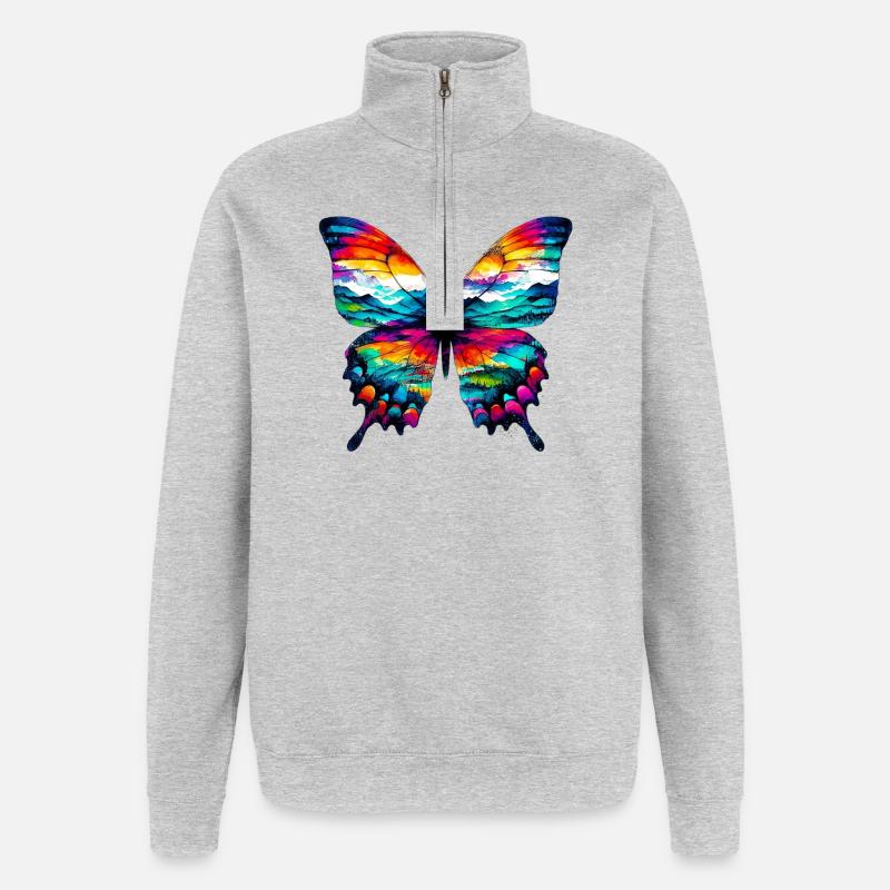 Schmetterling - Quarter-Zip-Sweatshirt - Grau meliert