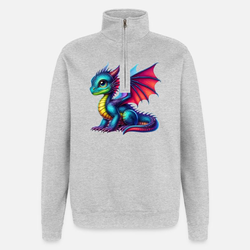 Drache - Quarter-Zip-Sweatshirt - Grau meliert