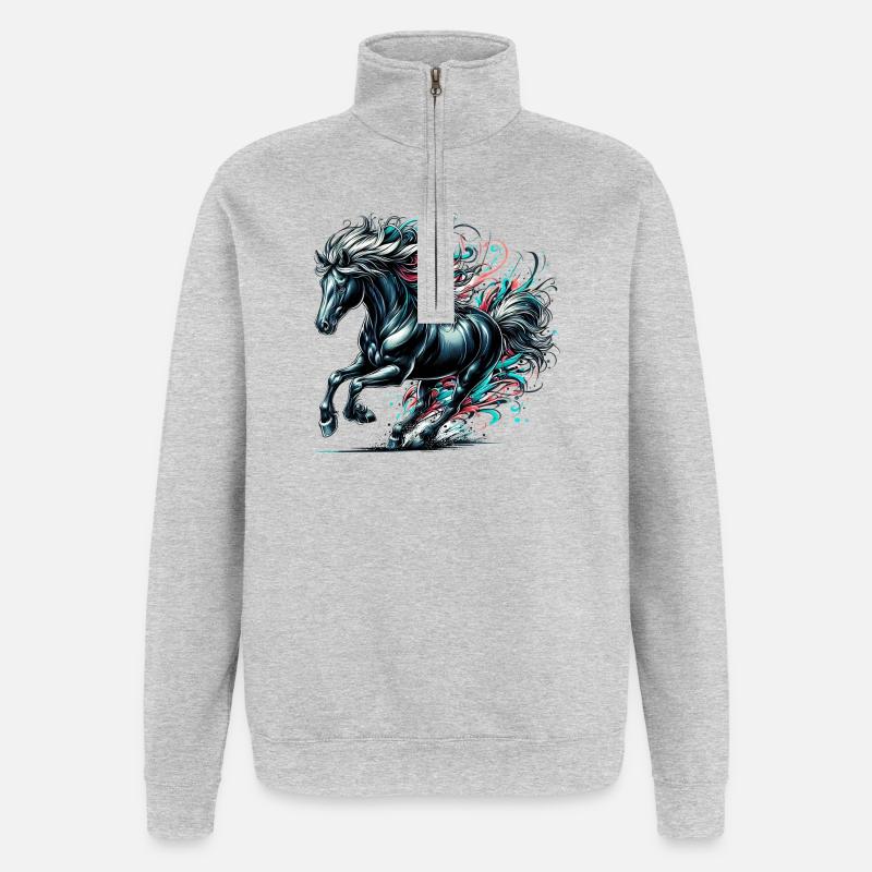 Cheval - Sweat à zip 1/4 - gris chiné