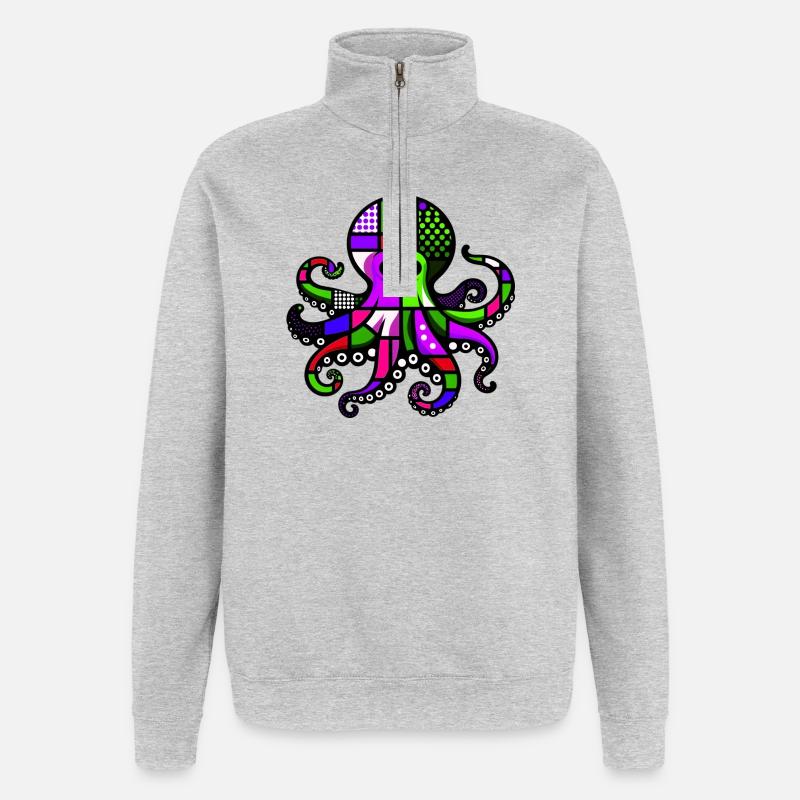 Pieuvre - Sweat à zip 1/4 - gris chiné