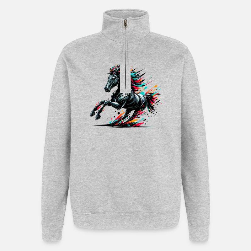 Pferd - Quarter-Zip-Sweatshirt - Grau meliert