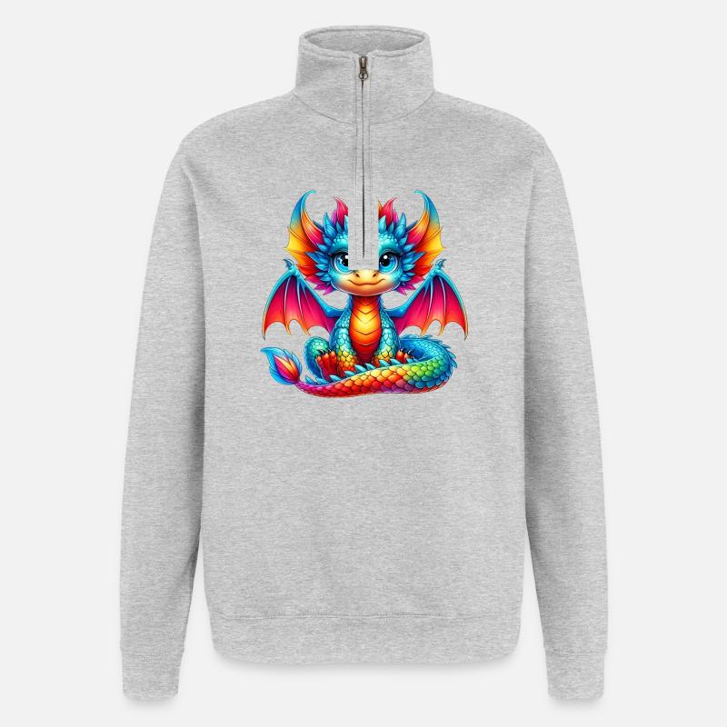 Drache - Quarter-Zip-Sweatshirt - Grau meliert