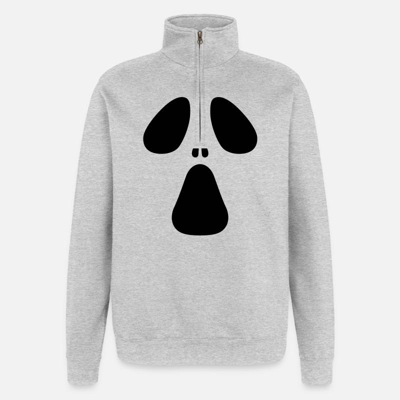 AC Designs Halloween Ghost Face - Sweat à zip 1/4 - gris chiné