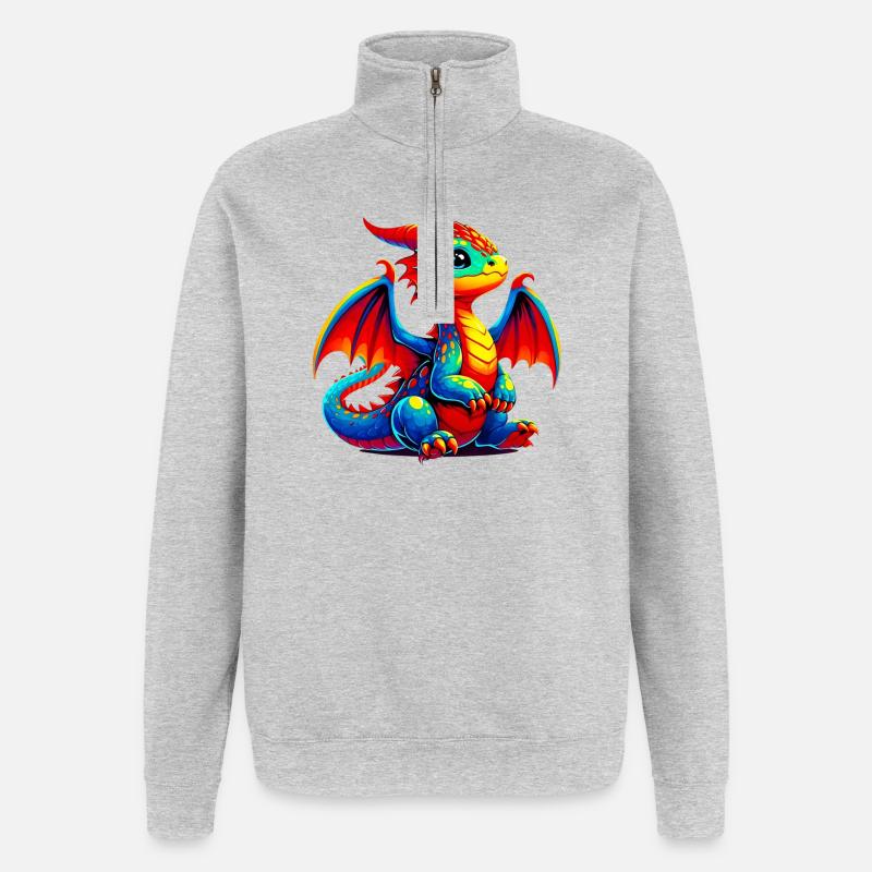 Drache - Quarter-Zip-Sweatshirt - Grau meliert