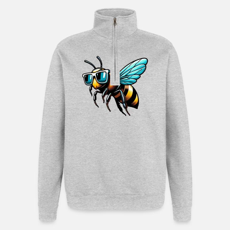 Biene - Quarter-Zip-Sweatshirt - Grau meliert