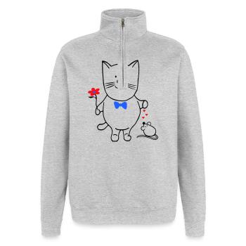Katze und Maus - Quarter-Zip-Sweatshirt - Grau meliert - Vorne - AI Model Female 172 light (172cm) & AI Model Male 178 dark (178cm)