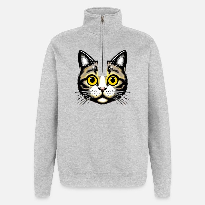 Katze - Quarter-Zip-Sweatshirt - Grau meliert