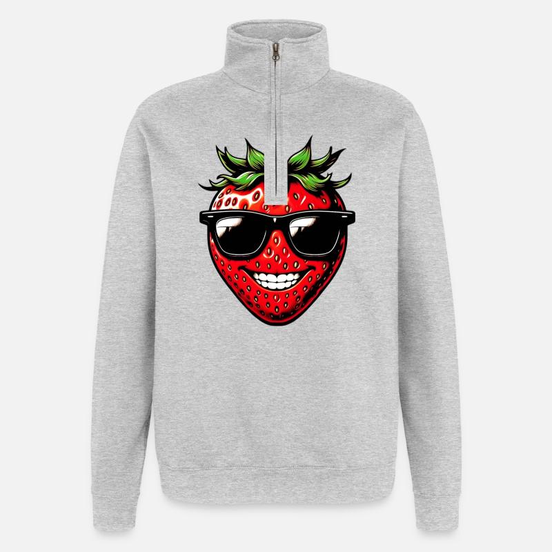 Erdbeere mit Sonnenbrille - Quarter-Zip-Sweatshirt - Grau meliert