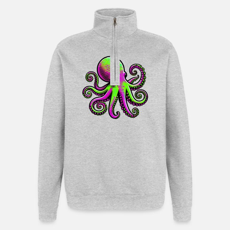 Pieuvre - Sweat à zip 1/4 - gris chiné