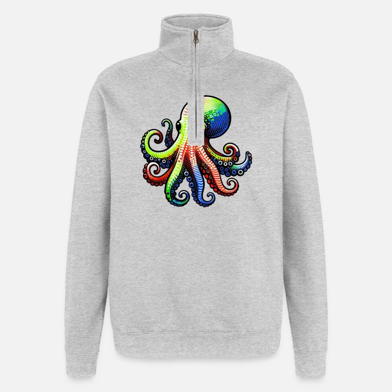 Pieuvre - Sweat à zip 1/4 - gris chiné